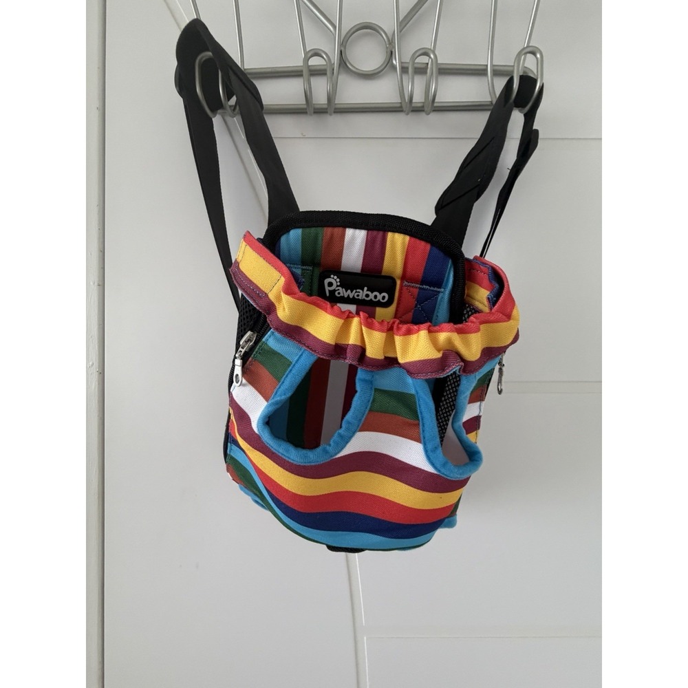 Pawaboo Pet Front Backpack Cat Dog Carrier Legs Out Size Small Rainbow Stripe